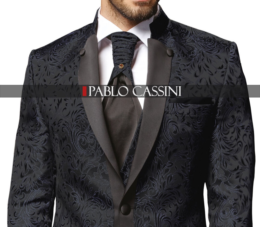 Modro-čierny pánsky svadobný 8-dielny oblek tuxedo slim fit 067P