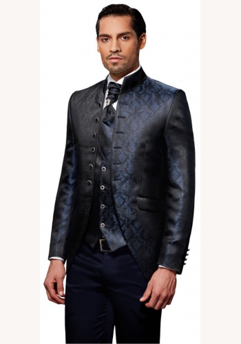 Modrý pánsky svadobný 8-dielny oblek tuxedo slim fit 069P