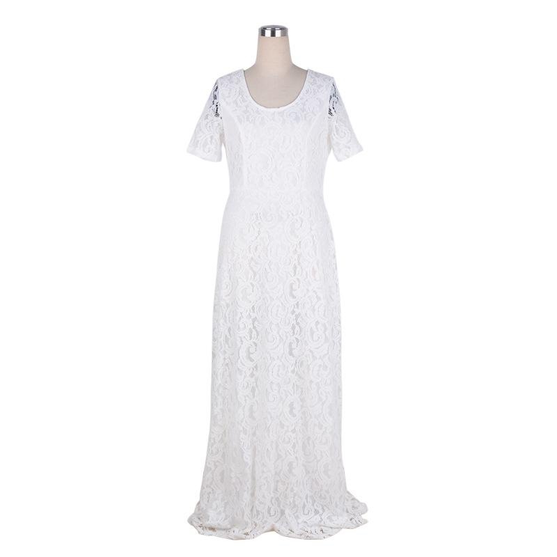 Biele dlhé svadobné čipkované šaty s krátkym rukávom 243D