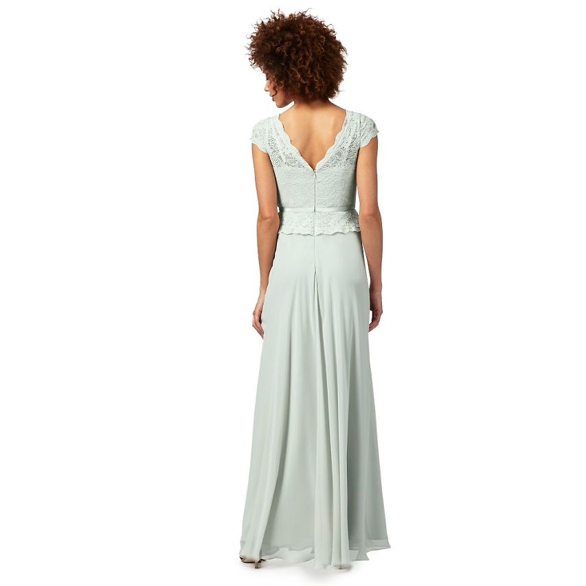 Jenny Packham svetlozelené dlhé šaty s čipkou s krátkym rukávom 411JPc