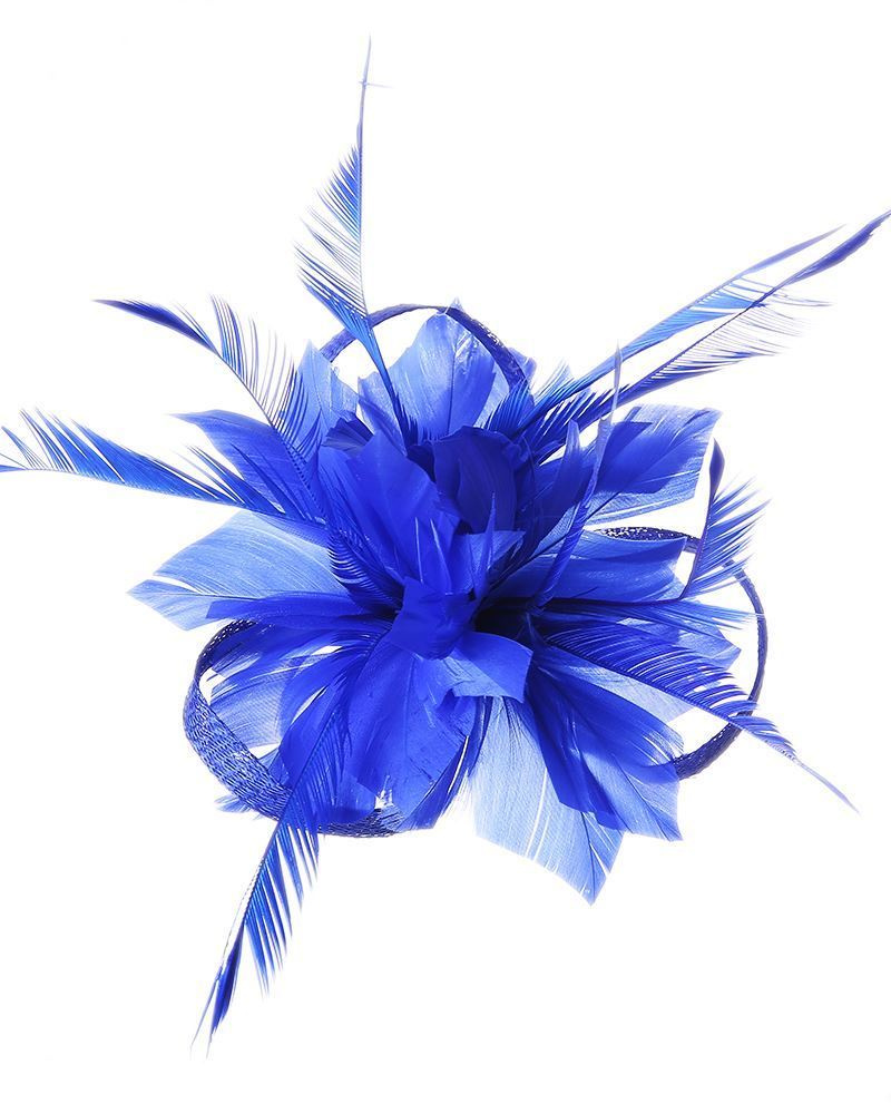 Kráľovský modrý kvetový fascinátor s periami 011Ej