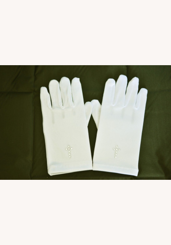 Biele saténové rukavičky s diamantovým krížikom 048E