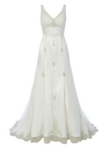 Vintage smotanové  dlhé svadobné šaty s výstrihom na ramienka 068W