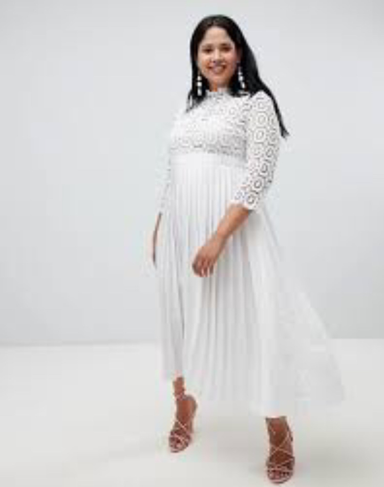 Plus biele midi tehotenské šaty s čipkou s 3/4 rukávom 315L