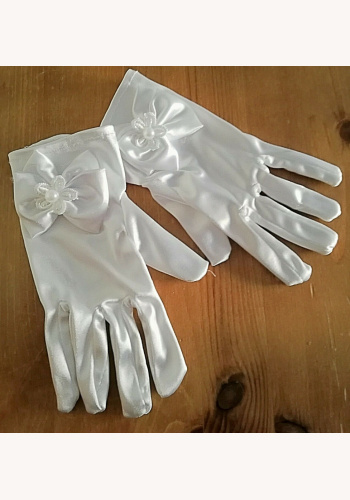 Biele saténové perlové rukavičky 049E