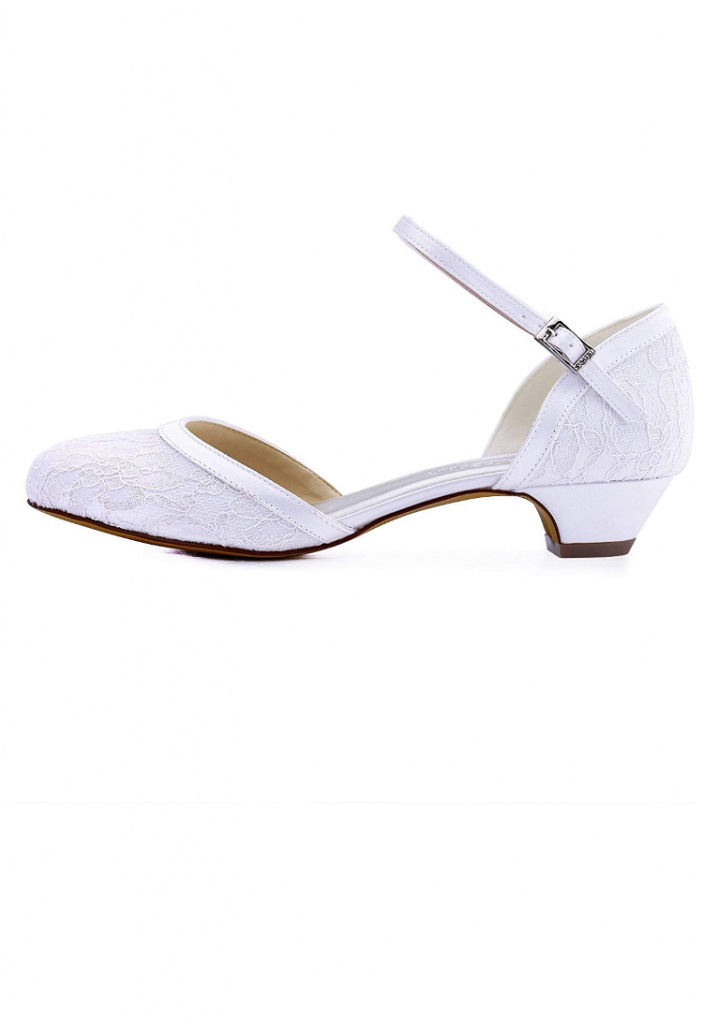 Biele svadobné čipkované topánky na nízkom opätku 075AZ