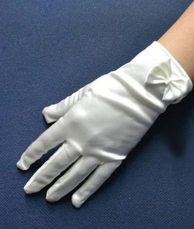 Biele saténové rukavice s mašličkou 003