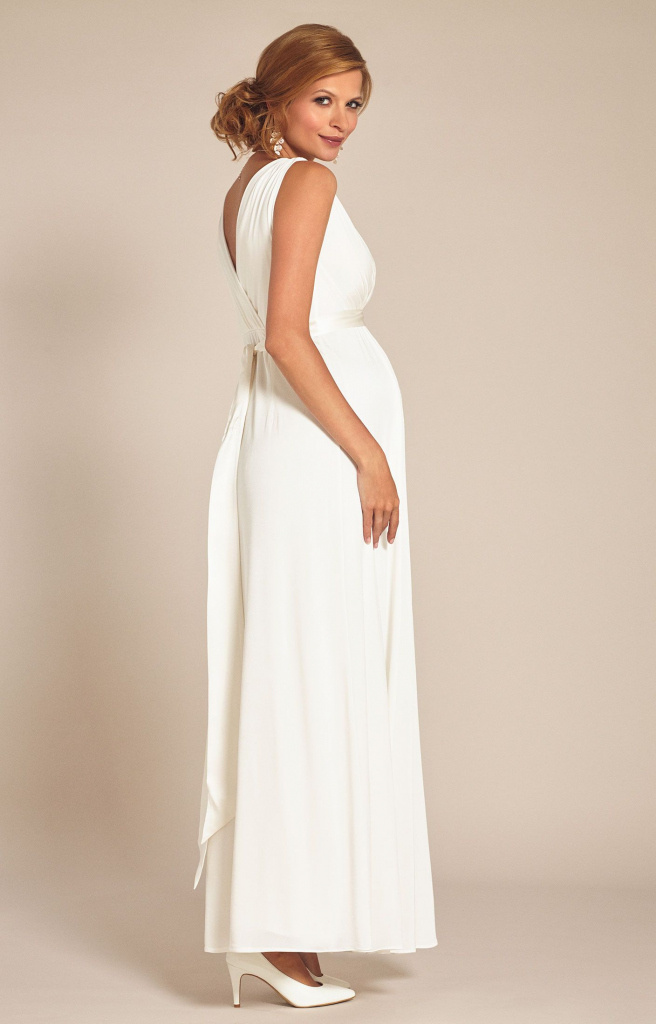 Tiffany Rose smotanové dlhé svadobné tehotenské šaty s výstrihom bez rukávov 455TR
