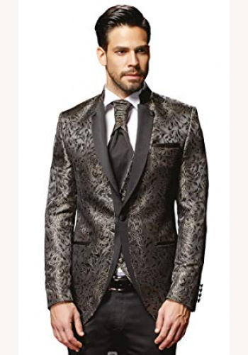 Čierno-šampanský  pánsky svadobný 8-dielny oblek tuxedo slim fit 075PC