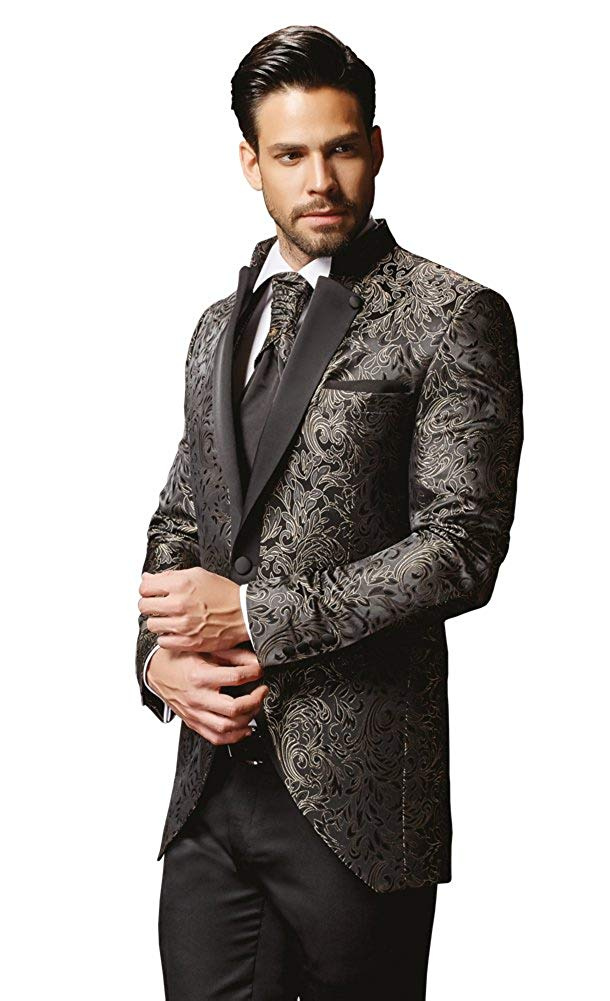 Čierno-šampanský  pánsky svadobný 8-dielny oblek tuxedo slim fit 075PC