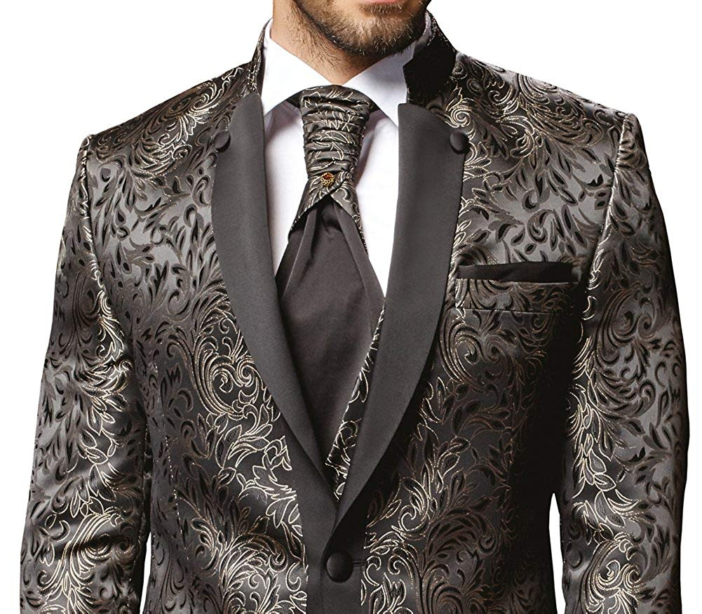 Čierno-šampanský  pánsky svadobný 8-dielny oblek tuxedo slim fit 075PC