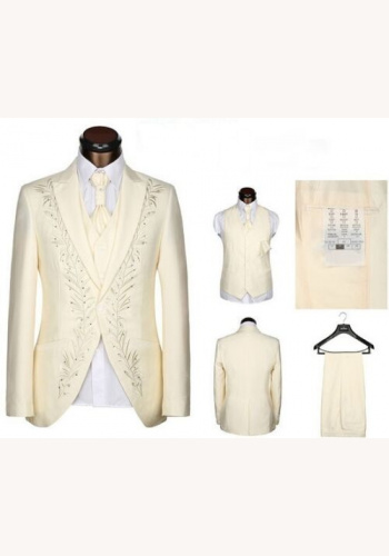 Smotanový pánsky svadobný 4-dielny oblek tuxedo 078E