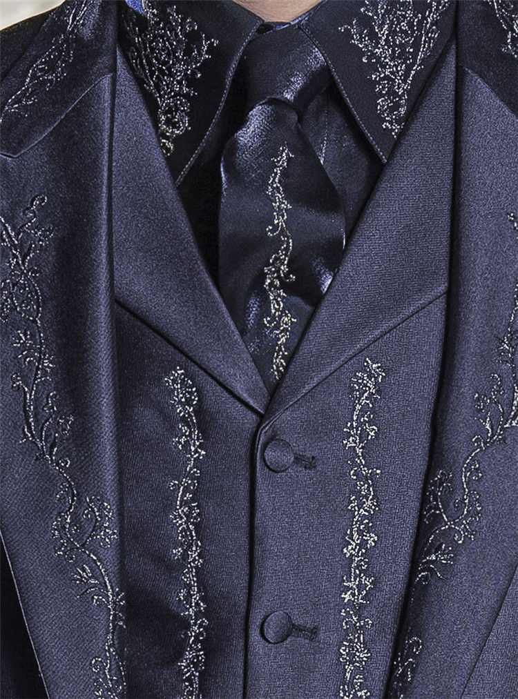 Modrý pánsky svadobný 5-dielny oblek tuxedo slim fit 079Ea