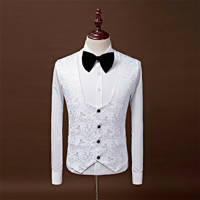Bielo-čierny brokátový pánsky svadobný 3-dielny oblek 081A