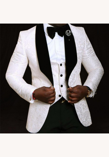 Bielo-čierny brokátový pánsky svadobný 3-dielny oblek 081Aa