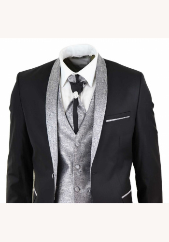 Čierny pánsky svadobný 4/5-dielny oblek tuxedo 079EP