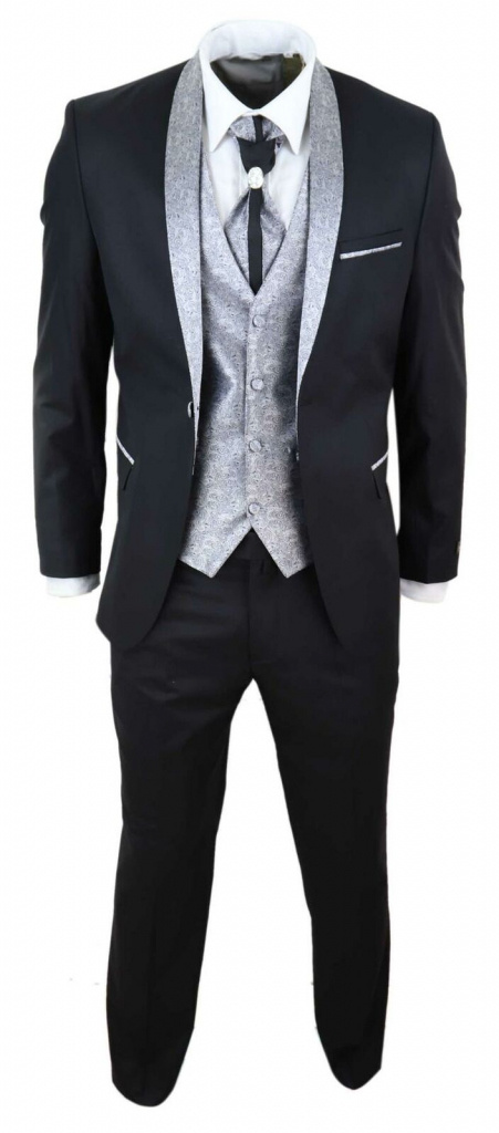 Čierny pánsky svadobný 4/5-dielny oblek tuxedo 079EP