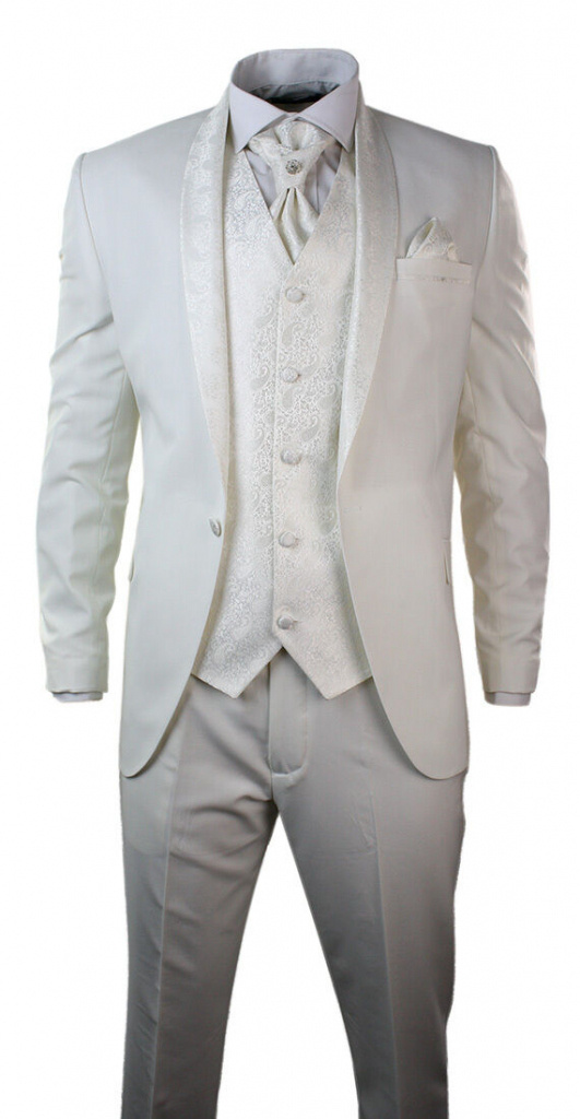 Smotanový pánsky svadobný 4/5-dielny oblek tuxedo tailored fit 080E