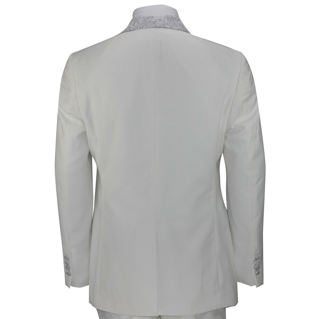 Biely pánsky svadobný 5-dielny oblek tuxedo slim fit 081E