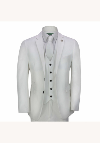 Biely pánsky svadobný 3-dielny oblek tuxedo semi slim fit 082E