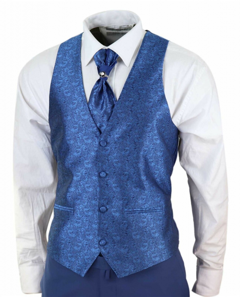 Modrý pánsky svadobný 4/5-dielny oblek tuxedo tailored fit 083E