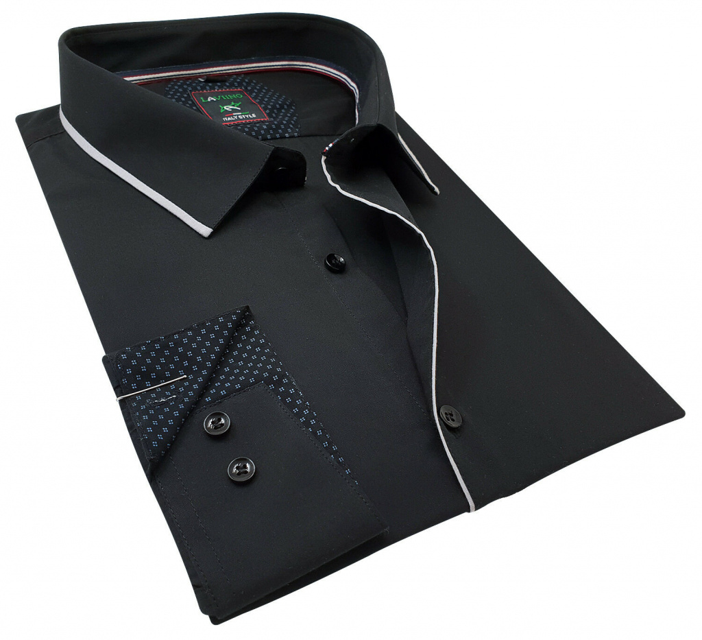 Plus čierno-biela pánska košeľa formal s dlhým rukávom regular 063E