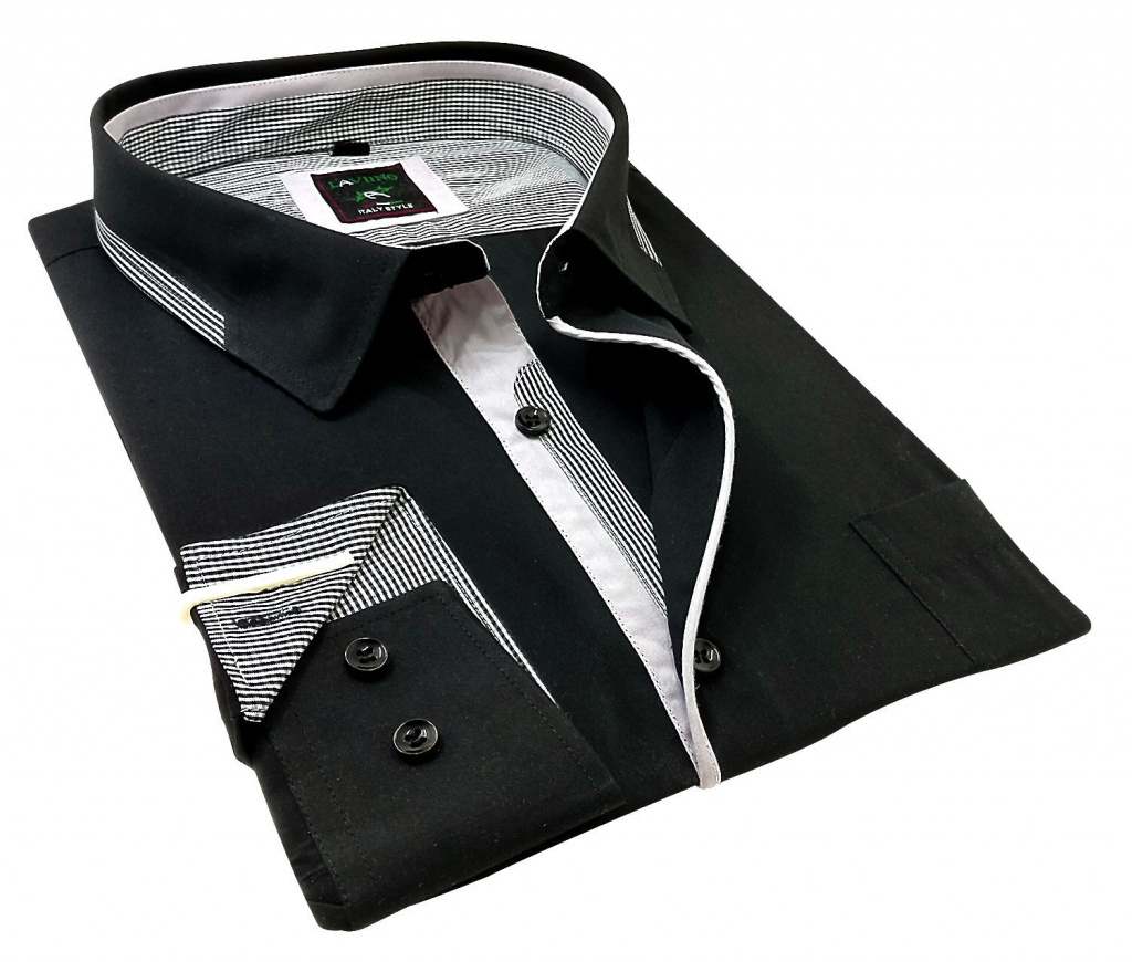 Plus čierno-biela pánska košeľa formal s dlhým rukávom regular 064E