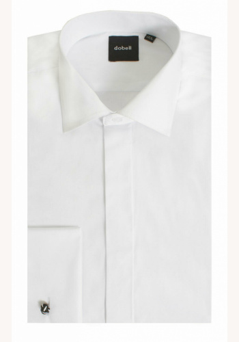 066E Biela pánska hladká formal košeľa na manžety regular
