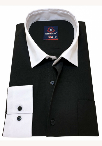 Čierno-biela kontrast golier pánska košeľa s dlhým rukávom regular 067E