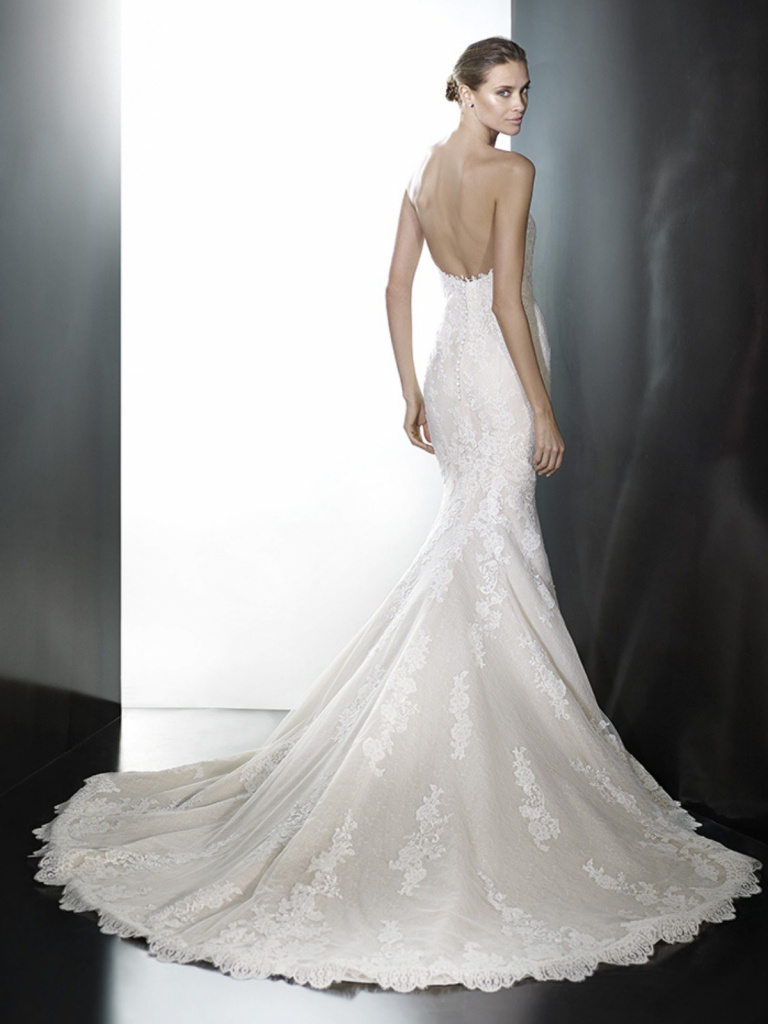 Biele dlhé čipkované korzetové svadobné šaty morská panna 462P