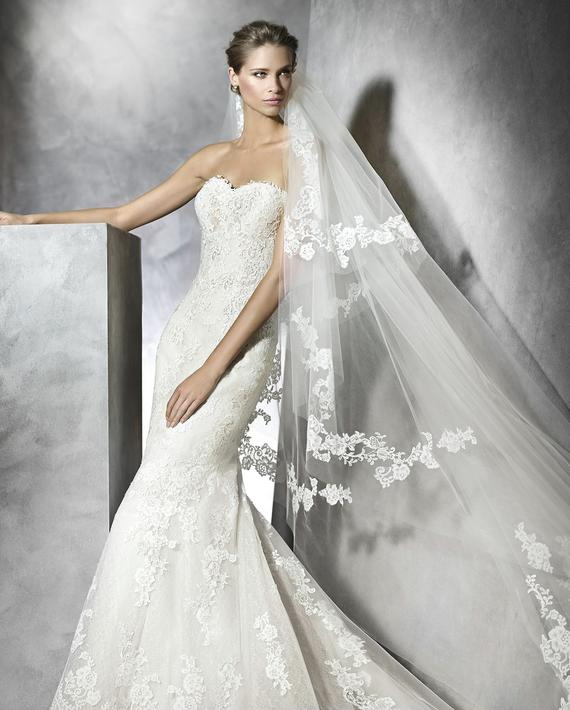 Biele dlhé čipkované korzetové svadobné šaty morská panna 462P
