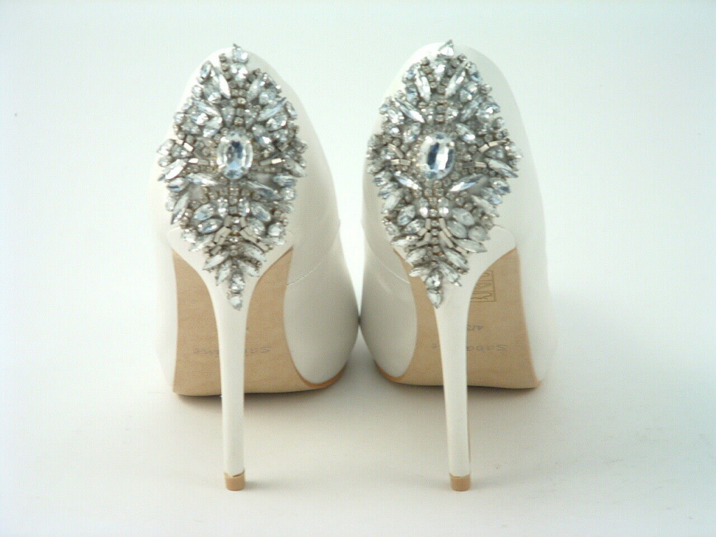 Smotanové svadobné saténové diamantové topánky vpredu otvorené na vysokom opätku 080E
