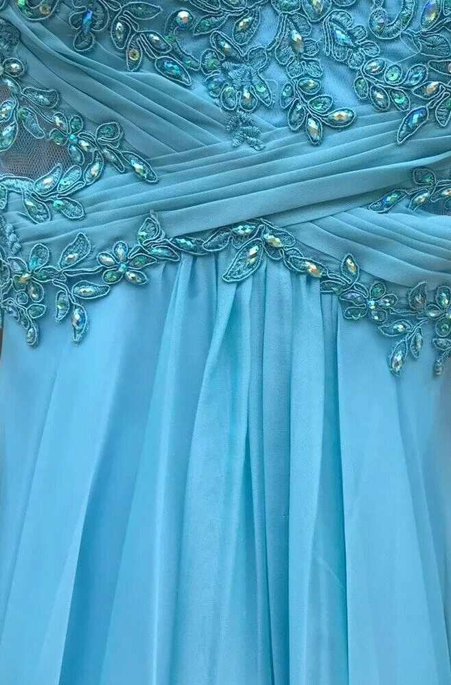 La Femme modré dlhé korzetové šifónové šaty s gorálkami 460LF