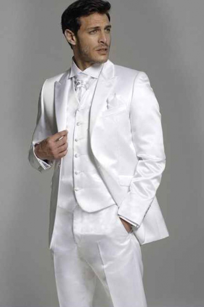 Biely pánsky saténový 4-dielny oblek tuxedo 090AX