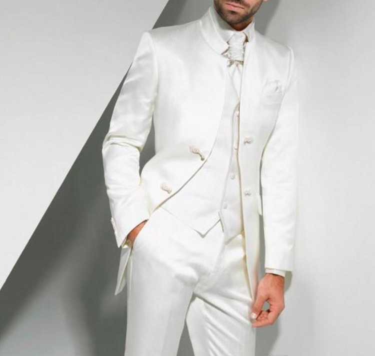 Biely pánsky saténový 4-dielny oblek tuxedo 091DG