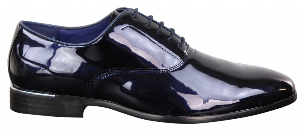  Modré pánske klasické lakované topánky na šnurovanie 016Ea