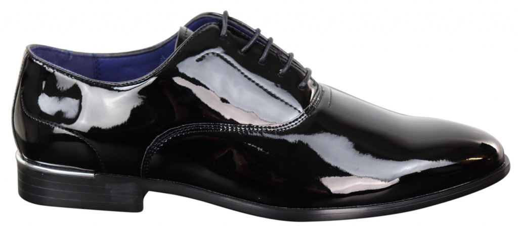 Čierne pánske klasické lakované topánky na šnurovanie 016Eb