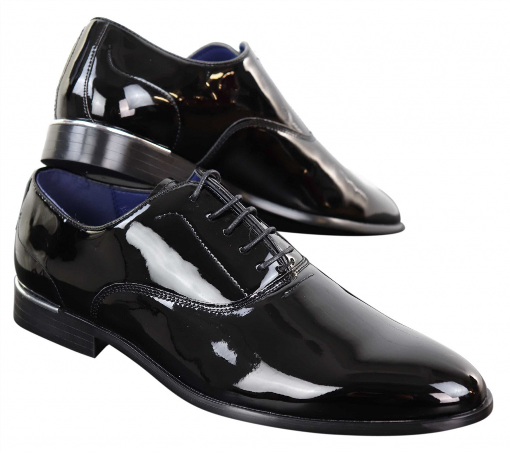 Čierne pánske klasické lakované topánky na šnurovanie 016Eb