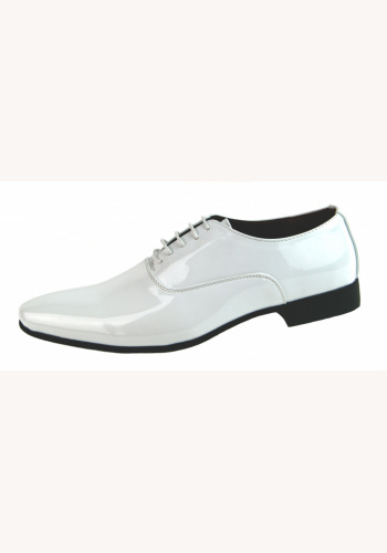 Biele pánske klasické lakované topánky na šnurovanie 017E