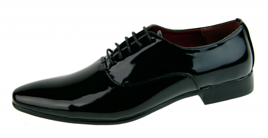 Čierne pánske klasické lakované topánky na šnurovanie 017Eb