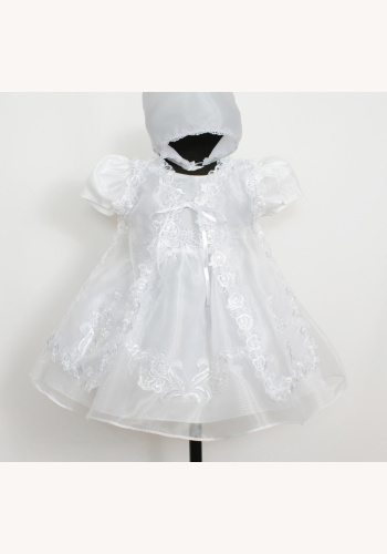 Biele dievčenské šaty na krst 3-dielny set 011E