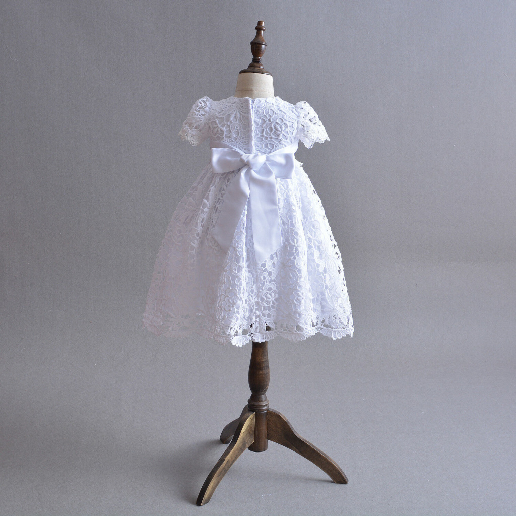 Biele/smotanové dievčenské šaty na krst 2-dielny set 013E