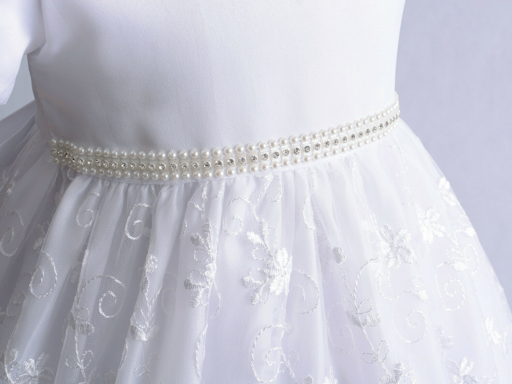 Biele/smotanové tradičné dievčenské šaty na krst 2-dielny set 014E