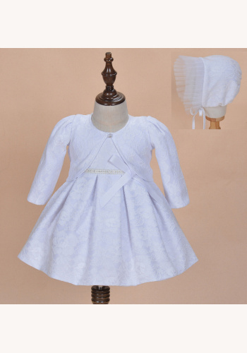 Biele/ružové čipkované dievčenské šaty na krst 3-dielny set 016E