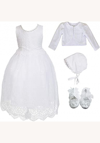 Biele čipkované dievčenské šaty na krst 3/4-dielny set 017AZ