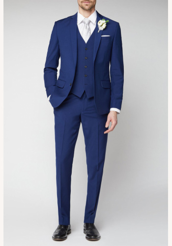 Modrý pánsky svadobný 3-dielny oblek tailored fit 093SD