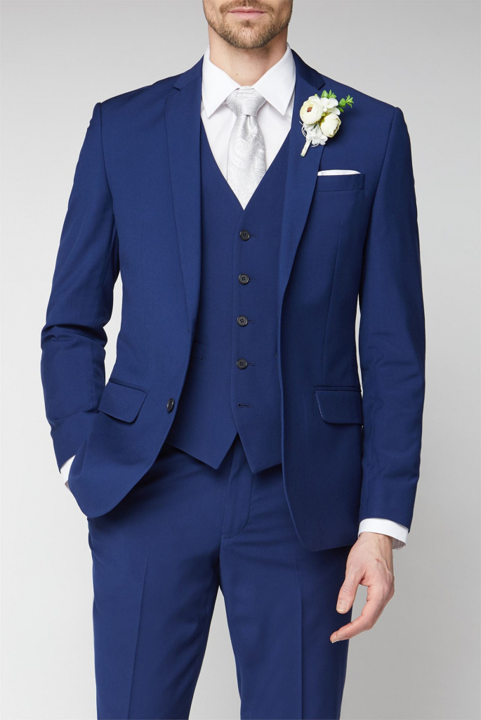 Modrý pánsky svadobný 3-dielny oblek tailored fit 093SD