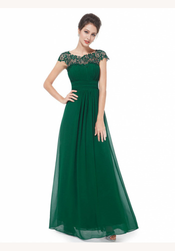 Zelené dlhé šaty s čipkou s krátkym rukávom 478E