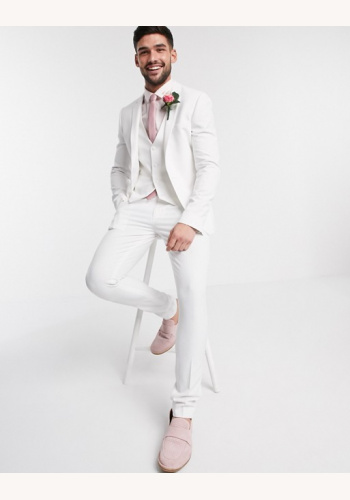 Biely pánsky svadobný oblek super skinny fit 099A