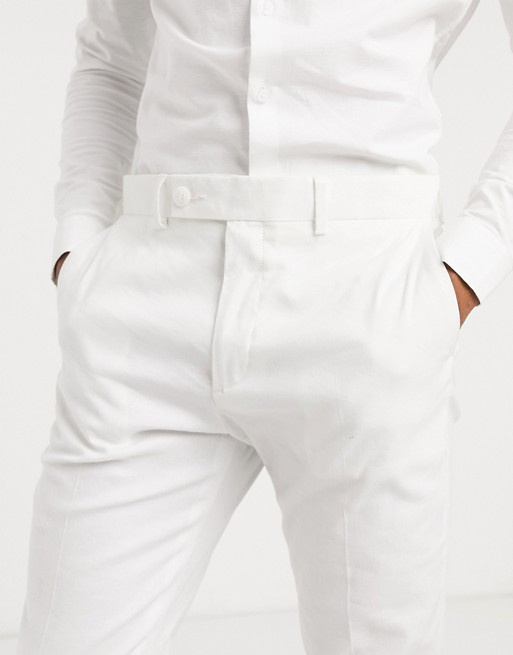 Biely pánsky svadobný bavlnený stretch oblek skinny fit 0100A